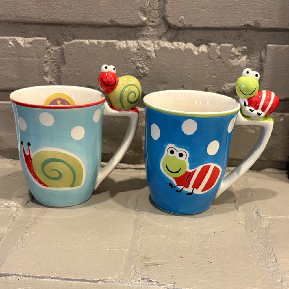 NWT VTG‎ Indra Stoneware Snail & Caterpillar Mugs